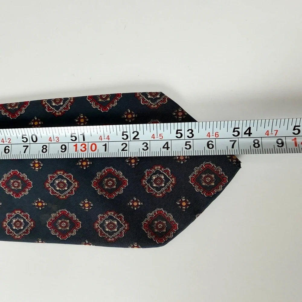Vintage Ted‎ Lapidus Necktie Navy Geometric Medallion 100% Silk Italy